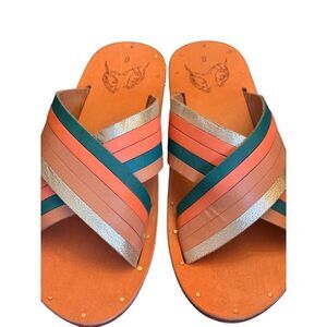 Beek Palila Slide Sandals Sz 6 | Anthropologie Leather Crisscross Flats Handmade